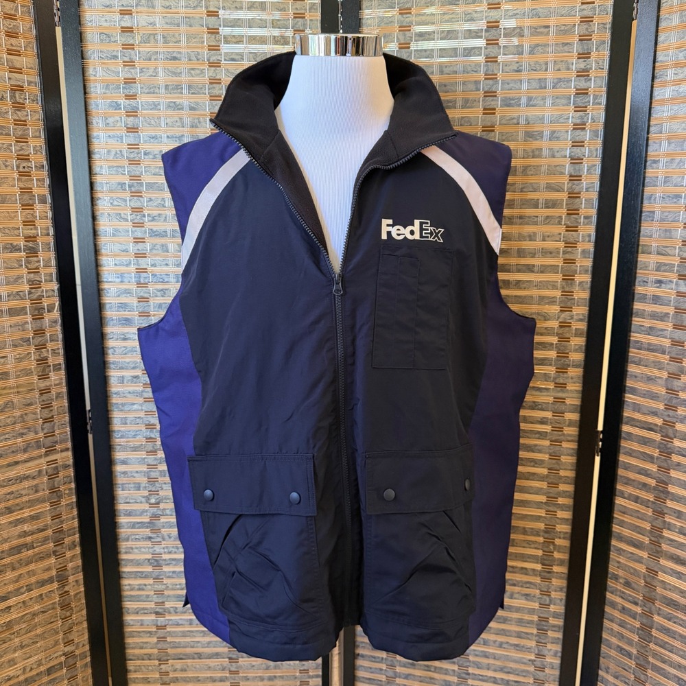FedEx Vest Mens XXL Blue Workwear Utility Reflective Stan Herman FD3333